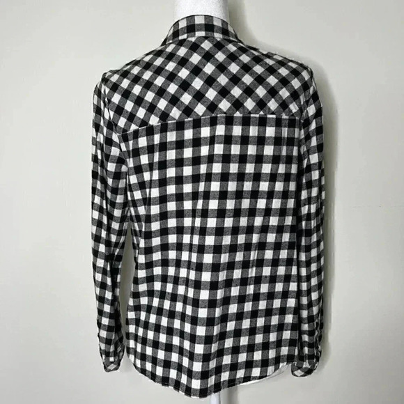 MELLO DAY Black & White Buffalo Check Flannel Ruffle Button Down - Holiday Plaid - Picture 8 of 10